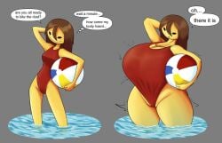 artist_request big_breasts breast_expansion emoji_(race) friday_night_crunchin friday_night_funkin friday_night_funkin_mod hair hidden_buxom hourglass_figure ifu_(friday_night_crunchin) ifunny kingofsorrow massive_breasts monster_girl neutral_expression swimsuit swimwear volleyball water