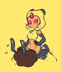 antennae anthro bottomless breasts brown_hair crop_top curly_hair danny_the_bee_(byte_422) female gloves heart implied_sex leggings lin_(nekuzx) male nekuzx pokemon red_eyes sex shaking vespiquen