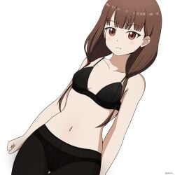 1girls absurd_res accurate_art_style alternate_version_available bangs belly belly_button black_bra black_legwear black_panties blush bra brown_eyes brown_hair closed_mouth collarbone dsuzu eyebrows eyebrows_visible_through_hair eyelashes female female_only hips iino_miko kaguya-sama_wa_kokurasetai_~tensai-tachi_no_renai_zunousen~ light-skinned_female light_skin long_hair looking_at_viewer midriff navel official_style open_eyes panties pantyhose partially_clothed shaded simple_background solo solo_female standing thick_thighs thighs underwear white_background