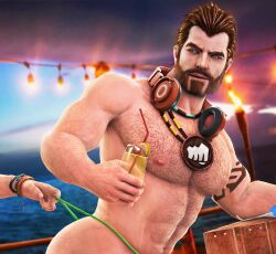 2boys bara barazoku beard brown_hair domredsins drink drinking_glass hairy_chest hairy_male hairy_stomach headphones jockstrap jockstrap_only jockstrap_pull league_of_legends looking_at_partner malcolm_graves male/male male_focus male_only multiple_boys muscular muscular_male necktie ocean ocean_background pool_party_graves pool_party_series pulling_on_thong riot_games staring_at_another tattoo tattooed_arm thong_only thong_pull toned toned_belly toned_body toned_male toned_stomach unknown_character wedgie wedgied_male