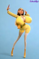 1girls 3d 3d_(artwork) alternate_breast_size artist_name big_hero_6 boob_window breasts_bigger_than_head casual cleavage clothed clothed_female disney dopplesoddner edit female female_only giant_breasts gigantic_breasts honey_lemon huge_breasts marvel marvel_comics no_bra selfie selfie_pose solo taking_selfie teasing wide_hips