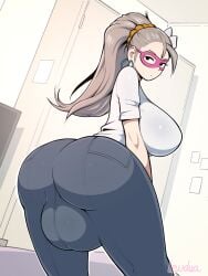 1futa back back_view backsack balls balls_outline big_ass big_balls big_breasts breasts bulge clothed clothing domino_mask earrings fully_clothed futa_only futanari hoop_earrings huge_balls huge_breasts human large_balls large_breasts lewdua light-skinned_futanari light_skin looking_at_viewer looking_back mask masked masked_futa natasha_(lewdua) ponytail smooth_balls solo standing thick_thighs tight_clothing wide_hips