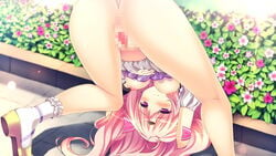 anus areolae ass breasts censored female flower game_cg hair_ornament hair_ribbon himawari_kousei kanojo_ga_ore_ni_kureta_mono._ore_ga_kanojo_ni_ageru_mono. legs long_hair mosaic_censoring nipples onomatope ornament pink_hair purple_eyes pussy shiratama solo tagme thighs