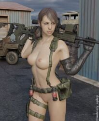 1girls 3d angry angry_expression athletic athletic_female bandolier bangs belly belly_button blender breasts breasts_out brown_hair celebrity female female_focus female_only fit fit_female frankiely_spicy green_eyes gun leather leather_clothing leather_gloves metal_gear_solid metal_gear_solid_v naked naked_female navel nipples nude nude_female outdoor outdoors outside pinup pinup_pose ponytail pussy quiet_(metal_gear) sniper sniper_rifle solo solo_female solo_focus stefanie_joosten tactical_nudity vagina warehouse