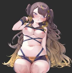 :o anya_melfissa arm_support blush embarrassed hololive hololive_indonesia hololive_indonesia_holoro huge_thighs large_breasts looking_away sasa_ku86 sitting slightly_chubby slightly_chubby_female thick_thighs virtual_youtuber wide_hips