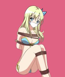 1girls blonde_hair blue_eyes boku_wa_tomodachi_ga_sukunai bondage breast_bondage breasts breasts damsel_in_distress female female_only gagged rope rope_bondage sena_kashiwazaki solo solo_female tied_up