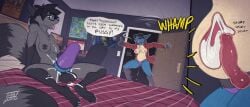 angry animal_genitalia animal_penis anthro balls bed bedroom blue_body blue_fur bodily_fluids breasts canid canine canine_genitalia canine_penis cervical_contact clothed clothing computer cum cum_from_vagina cum_in_uterus cum_in_vagina cum_inside cum_overflow cumshot dialogue digital_media_(artwork) door_slam duo ejaculation electronics english_text erection eyewear eyewear_only feet female female_penetrated fur furniture futa/female futa_penetrating futa_penetrating_female futanari generation_4_pokemon genital_fluids genitals glasses glasses_only hair hat headgear headwear hi_res humor inflation internal intersex intersex/female intersex_penetrating intersex_penetrating_female knot looking_at_another lucario mammal nintendo non-euclidean_sex nude on_bed onomatopoeia open_clothing open_mouth open_shirt open_topwear orgasm orgasm_face panties penetrable_sex_toy penetration penile penile_penetration penis pokemon pokemon_(species) portal_fleshlight portal_sex procyonid raccoon sex sex_toy shirt sitting sound_effects speech_bubble spread_legs spreading standing tail talking_to_viewer teeth text thatpotoo thinking_with_portals toes tongue tongue_out topwear trans_(lore) trans_woman_(lore) underwear uterus vaginal_penetration wearing_glasses yelling_at_another
