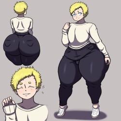 1boy 1femboy almar_mjölner back_view blonde_hair blue_eyes character_sheet fat_ass_femboy femboy front_view highres huge_ass huge_thighs jackov jeans light-skinned_femboy male_only oc short_hair simple_background skin_tight smile smile_at_viewer sweater tagme thick_thighs