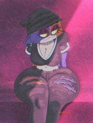 1girl 1girls 2023 2023s 3:4 anthro beanie beanie_hat belly_button big_ass big_breasts black_beanie blue_body blue_fur boob_window breasts brown_body brown_fur calico_cat claws cleavage collar curvy_female curvy_figure domestic_cat ear_piercing epic_games eyebrows eyelashes eyeshadow felid feline felis female female_focus female_only fish_hook_piercing fortnite fortnite:_battle_royale furry furry_only grey_body grey_fur half-closed_eyes hat hi_res huge_thighs mammal meow_skulls_(fortnite) meowskulls navel nude pear_shaped portrait ripped_clothing ripped_pants sharp_claws signature solo tagme tan_body tan_fur thick_thighs three-quarter_portrait thunder_thighs voluptuous wide_hips wolftang yellow_eyes