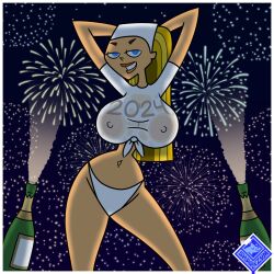 2024 areolae big_breasts breasts busty female female_focus female_only hourglass_figure lindsay_(tdi) long_hair new_year nipples sharkzym total_drama_island tsmdraws wide_hips