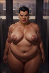 1girls ai_generated amanda_waller areola areolae bbw belly big_areola big_breasts big_nipples black_hair breasts building chubby dark-skinned_female dark_skin dc dc_comics ear_piercing earrings fat fat_woman female female_focus front_view hair lips lipstick looking_at_viewer mature mature_female mature_woman milf naked navel nipples nude obese obese_female overweight overweight_female piercing pussy red_lipstick rxmai short_hair solo_female stable_diffusion standing suicide_squad thick_lips thick_thighs thighs ugly_female ugly_woman window