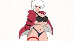 albedo_(ben_10) albedo_(chaquetrix) arms_crossed arms_crossed_under_breasts ben_10 bra chaquetrix human jacket panties red_eyes short_hair tagme traced white_hair