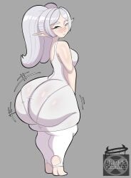 1girls ass ass_in_dress big_ass bottom_heavy breasts bubble_butt clothing cross_samax dress elf elf_female fat_ass frieren huge_ass hyper_ass large_ass legwear looking_at_viewer looking_back pantylines shortstack small_breasts sousou_no_frieren standing thick_ass thick_thighs toeless_legwear white_hair wide_hips