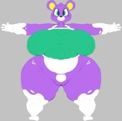 absurd_res animal_crossing anthro bear big_breasts bottomless bottomless_anthro bottomless_female breasts clothed clothing female freckles fur genitals hi_res mammal megan_(animal_crossing) model_sheet multicolored_body multicolored_fur nintendo ponk purple_body purple_fur pussy solo t-pose t_pose thick_thighs two_tone_body two_tone_fur