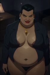 1girls ai_generated amanda_waller areola areola_slip areolae bbw belly big_areola black_hair breasts brown_areola dark-skinned_female dark_skin dc dc_comics desk ear_piercing ear_ring earrings fat fat_woman female female_only hair hairy_female hairy_pussy hairy_woman inside jewelry lamp lips lipstick looking_at_viewer mature mature_female mature_woman milf navel necklace open_clothes open_shirt open_topwear overweight overweight_female partially_clothed piercing red_lipstick rxmai shirt short_hair smile smiling_at_viewer solo solo_female stable_diffusion standing suicide_squad teeth thick_thighs thighs ugly_female ugly_woman