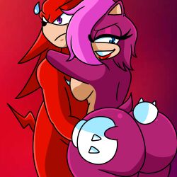 1boy 1girls 2024 animal_ears anthro arms_around_neck ass big_ass big_breasts big_butt black_nose blue_eyes breasts breasts_pressed_against_partner bubble_ass bubble_butt couple curvy curvy_body curvy_female curvy_figure dreadlocks echidna eyelashes fur furry gloves grabbing_ass hair_over_one_eye hedgehog holding_ass holding_butt huge_ass huge_butt knuckles_the_echidna lewdtoons lips long_hair looking_away looking_back multicolored_hair naked narrowed_eyes nude pink_hair purple_body purple_eyes purple_fur purple_hair purple_skin red_body red_fur red_hair red_skin romantic_couple seductive seductive_look seductive_smile sega serious sideboob simple_background sonia_the_hedgehog sonic_(series) sonic_the_hedgehog_(series) sonic_underground sweatdrop tail thick_ass thick_thighs thighs two_tone_body two_tone_fur video_games