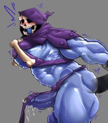 1boy about_to_cum anal anal_penetration anal_sex ass balls bara barely_clothed big_nipples big_penis blue_body blue_skin blush blushing buff color erect_penis erection fucked_from_behind gay grey_background hard_on heccintoxic hectox hectox_draw_more_skeletor_pls hi_res humanoid large_penis larger_male leaking_cum looking_pleasured male male_only male_penetrated masters_of_the_universe muscles muscular muscular_male nipples pecs pectorals penetration penis side_view skeletor solo solo_focus sweat tagme tongue_out