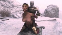 1boy 3d 3d_animation animated big_breasts black_hair crossover doggy_style draugr female jiggling_breasts mileena mortal_kombat mortal_kombat_x nocskylark partially_clothed sex skyrim snow sound table tagme video