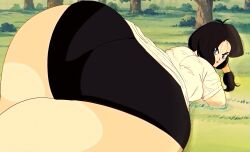 1girls ass ass big_ass big_butt black_hair blue_eyes dragon_ball dragon_ball_z looking_at_viewer looking_back looking_back_at_viewer melissaalli outside rear_view solo_female thick_thighs videl viewed_from_behind