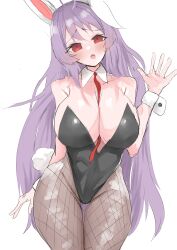 1girls alternate_breast_size breasts bunny_ears bunny_girl bunnysuit cleavage female fishnets large_breasts regua reisen_udongein_inaba solo touhou waving wide_hips