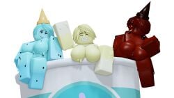 3d 3girls anus ass breasts female ice_cream no_nipples pussy roblox robloxian rusmynth short_hair source_request tagme