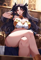 1girls ai_due ai_generated alternate_breast_size bare_legs big_thighs black_hair fate/grand_order fate_(series) female female_only goddess huge_breasts ishtar_(fate) large_breasts red_eyes solo thick_thighs twintails