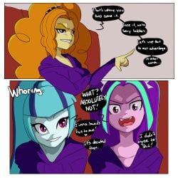 3girls adagio_dazzle aria_blaze blue_hair blue_skin comic english_text equestria_girls female female_only friendship_is_magic green_hair hasbro inuyuru magenta_eyes my_little_pony orange_hair page_2 pink_skin ponytail purple_hair sonata_dusk speech_bubble text the_dazzlings twintails two_tone_hair yellow_skin