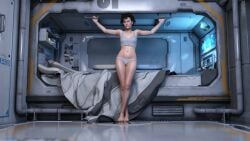 1girls 3d alien_(franchise) black_hair crop_top ellen_ripley grey_panties ironclawroo panties short_hair underwear