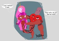 1boy 1girls adventure_time bad_grammar big_penis businessman_(artist) pink_hair pink_skin princess_bubblegum rape ricardio_the_heart_guy torn_clothes vaginal_insertion