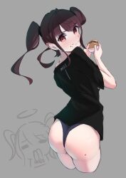 1girls 2024 ass ass_focus big_ass bongk brown_eyes brown_hair burger dearsqn digital_media eating food grey_background hi_res indie_virtual_youtuber light-skinned_female light_skin mole mole_on_ass panties pinup shirt simple_background virtual_youtuber vtuber