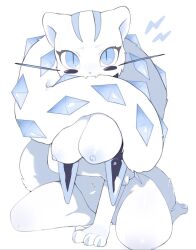 1girls 2024 big_breasts blue_eyes breasts chien-pao claws cute cute_fangs fangs featureless_crotch female female_only furry furry_only generation_9_pokemon hand_under_breasts huge_breasts legendary_pokémon legendary_pokemon long_tail looking_at_viewer navel nipples pawpads paws pokémon_(species) pokemon pokemon_(species) pokemon_sv saamon_1010 self_bite simple_background tail tail_bite whiskers white_body white_fur wholesome