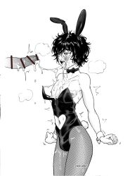 2boys after_fellatio after_sex belly_button big_penis black_and_white bunny_ears bunnysuit costume cum cum_drip cum_in_mouth cum_on_face cum_on_tongue cum_string duo erect_penis erection femboy fishnets gay huge_cock kei_(zincubis) large_penis open_mouth oral pleasure_face suit tongue trap yaoi zincubis