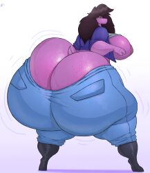 ass_bigger_than_head ass_cleavage ass_focus ass_window backboob big_breasts breasts breasts_out butt_crack casual casual_nudity clothed deltarune dinosaur female giant_ass hyper hyper_ass jeans looking_at_viewer no_bra no_underwear pants_falling_down purple_body schplingnops smirk susie_(deltarune)