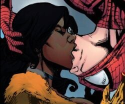 black_hair calypso dark-skinned_female dark_skin interracial jaihind007 kiss_on_lips kissing light-skinned_male light_skin marvel marvel_comics peter_parker spider-man spider-man_(series) spider-man_upside-down_kiss straight upside-down