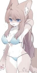 1girls 2024 armpits big_breasts blue_eyes blush blush_lines bra breasts brown_body brown_fur brown_hair cat_ears cat_girl cat_tail chest_fur claws eyebrows eyebrows_visible_through_hair eyes_visible_through_hair feline female female_only fluffy fluffy_tail furry furry_only hand_behind_head inner_ear_fluff looking_at_viewer navel open_mouth panties pawpads simple_background spommmm sweatdrop tail tatoo white_fur