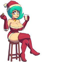 brawl_stars choker christmas_outfit eating green_hair lola_(brawl_stars) milf solo white_background zelsxnn