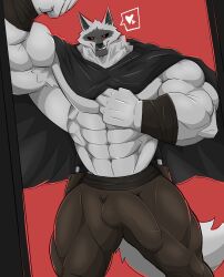 anatake anthro balls big_bulge bulge death_(puss_in_boots) furry huge_bulge muscular muscular_arms muscular_male penis penis_under_clothes tagme wolfblack2543