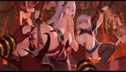 6+girls alternate_costume anal anal_object_insertion ass bai_winchester black_dress black_garter_straps black_hair black_thighhighs blonde_hair braid breast_sucking breasts breasts_out chains character_request china_dress chinese_clothes closers demon dildo double_bun double_penetration dress flat_chest garter_straps green_dress green_eyes hair_bun hanging_breasts heterochromia highres holding_another's_wrist huge_breasts lace-trimmed_thighhighs lava levia_(closers) long_hair looking_at_viewer milking_tentacles mirae_(closers) multiple_girls nipples object_insertion pantyhose pink_eyes pink_hair pointy_ears purple_eyes red_eyes sex_toy single_braid sleeveless sleeveless_dress spread_legs swd3e2 tentacle tentacle_on_female tentacle_sex tentacle_sucking_breasts thighhighs thumbs_up torn_clothes torn_pantyhose vaginal_penetration very_long_hair white_hair yellow_eyes