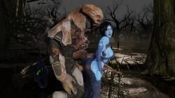 animated ass_slap big_ass cortana female from_behind gamingarzia halo_(series) holding_arm looking_at_partner looking_back male moaning monster monster_male monster_on_female mp4 short_hair size_difference sound standing tagme the_flood video weapon