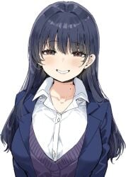 2d big_breasts black_hair boku_no_kokoro_no_yabai_yatsu brown_eyes huge_breasts long_hair school_uniform sky_(freedom) smile smiling_at_viewer solo yamada_anna