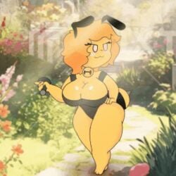 2d 2d_animation :3 :3d abdomen animated barefoot bee_(honeygoldenbee) bell_collar big_breasts blush bouncing_breasts bubble_butt bunny_ears butt_shot dancing detailed_background friday_night_funkin friday_night_funkin_mod garden holding_microphone honeygoldenbee honeysexybee leotard loop pink_eyes posing seductive thick_thighs turning_around yellow_hair yellow_skin