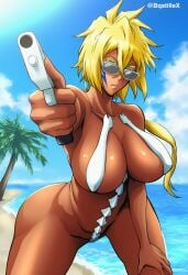 ai_generated beach big_ass big_breasts bleach gun ocean palm_tree sunglasses swimsuit tia_harribel