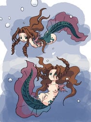 aerith_gainsborough anus branzent breasts brown_hair bubble drill_hair ear female final_fantasy final_fantasy_vii navel nipples nude open_mouth pussy red_eyes small_breasts solo tadpole transformation water