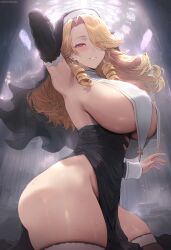 1girls ai_generated ai_love_higokko blonde_hair breasts female hi_res hips holaraai huge_breasts light-skinned_female light_skin long_hair naughty_face nun nun's_habit nun_outfit original original_character red_eyes thick_thighs thighs voluptuous wide_hips