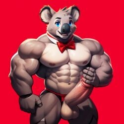 1boy ai_generated animatronic anthro balls bara blue_eyes frosting.ai furry gay gray_fur koala koly_(trtf) male male_only muscular muscular_male penis sugar1989 the_return_to_freddy's