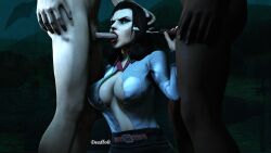 1girls 2boys 3d bioshock bioshock_infinite blowjob burial_at_sea busty dark-skinned_male dark_skin deadboltreturns elizabeth_comstock elizabeth_comstock_(burial_at_sea) fellatio female female_focus hourglass_figure interracial male penis tagme threesome wide_hips