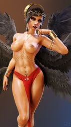 1girls 3d 6_wings abs angel_wings ankh big_breasts black_hair black_lips black_lipstick black_nail_polish black_nails black_wings body_chains boobs bracers breasts brunette_hair chain_jewelry circlet dark-skinned_female dark_makeup dark_nipples dark_skin facial_tattoo fareeha_amari feathered_wings female female_focus female_only fit fit_female fit_girl girl girl_only gold_jewelry jewelry loincloth long_nails looking_at_viewer makeup multi_wing nail_polish navel_piercing no_background only_female overwatch overwatch_2 perky_breasts pharah pierced_navel piercing piercings plain_background posing pubic_tattoo sanguine3dx seductive seductive_eyes seductive_look short_hair slim_waist solo solo_female solo_focus sweat tanned tanned_female tanned_girl tanned_skin tattoo thick_thighs toned_female wet wet_body wings woman wrist_cuffs yellow_eyes