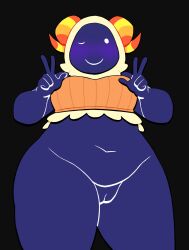 1girls animal_crossing anthro black_body bottomless breasts caprine crop_top female female_only horns looking_at_viewer lovetopullmicke pussy sheep slightly_chubby smile solo thick_thighs vesta_(animal_crossing) wide_hips wink winking_at_viewer