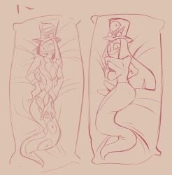 bottomless_male calaziike calazotauvu dakimakura dakimakura_design diphallia diphallism glasses_on_head hat hazbin_hotel human_artistblush male male_naga male_only multi_genitalia multi_penis naga nervous nervous_smile no_ai penis reptile scalie sir_pentious_(hazbin_hotel) smile snake solo solo_male suit vivienne_medrano