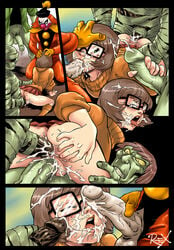 3boys all_fours anal ass ass_grab bottomless brown_hair bukkake clenched_teeth closed_eyes clothed_sex clown comic cowgirl_position cum cum_explosion cum_in_ass cum_in_mouth cum_in_pussy cum_inside cum_on_face cum_on_glasses cum_on_hair cum_on_penis cum_string cumdrip dark-skinned_male dark_penis dark_skin doggy_style double_handjob double_penetration ejaculation fellatio female foursome freckles from_behind gangbang ghost_clown glasses green_eyes green_skin group_sex hair hand_on_head handjob hands_on_head hanna-barbera highres human interracial interspecies kneeling male miniskirt monster mummy no_panties open_mouth oral penis r_ex rape scooby-doo short_hair socks spread_anus straight sweater testicles tongue tongue_out turtleneck undead_fellatio vaginal_penetration veiny_penis velma_dinkley yellow_eyes